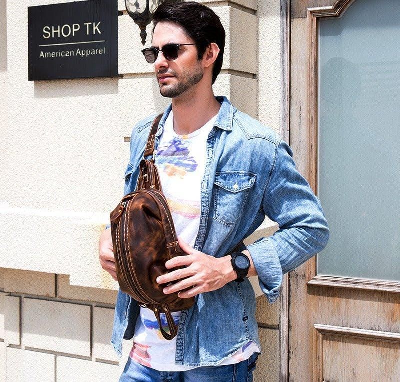 Sac À Dos Bandoulière Pour Hommes Cuir Véritable