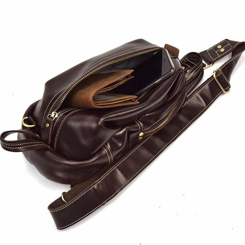 Sac À Dos Bandoulière Pour Hommes Cuir Véritable