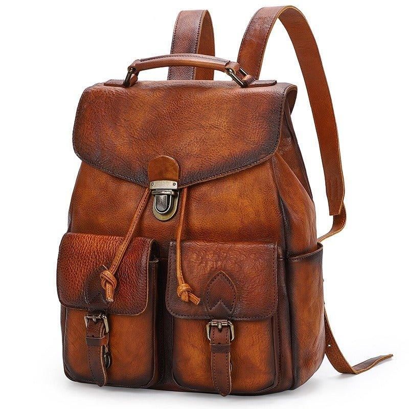 Sac À Dos Cuir Multi-poches Pour Femme