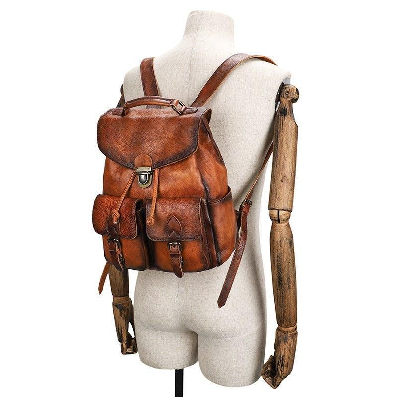 Sac À Dos Cuir Multi-poches Pour Femme