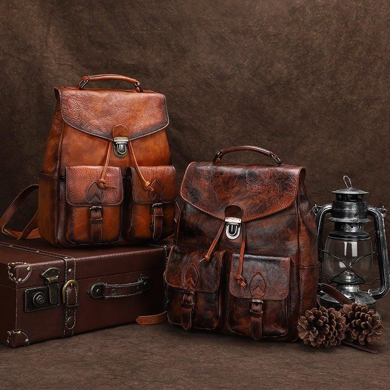 Sac À Dos Cuir Multi-poches Pour Femme