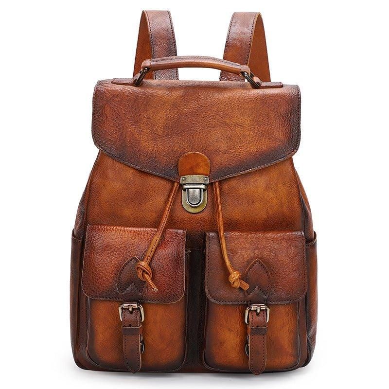 Sac À Dos Cuir Multi-poches Pour Femme