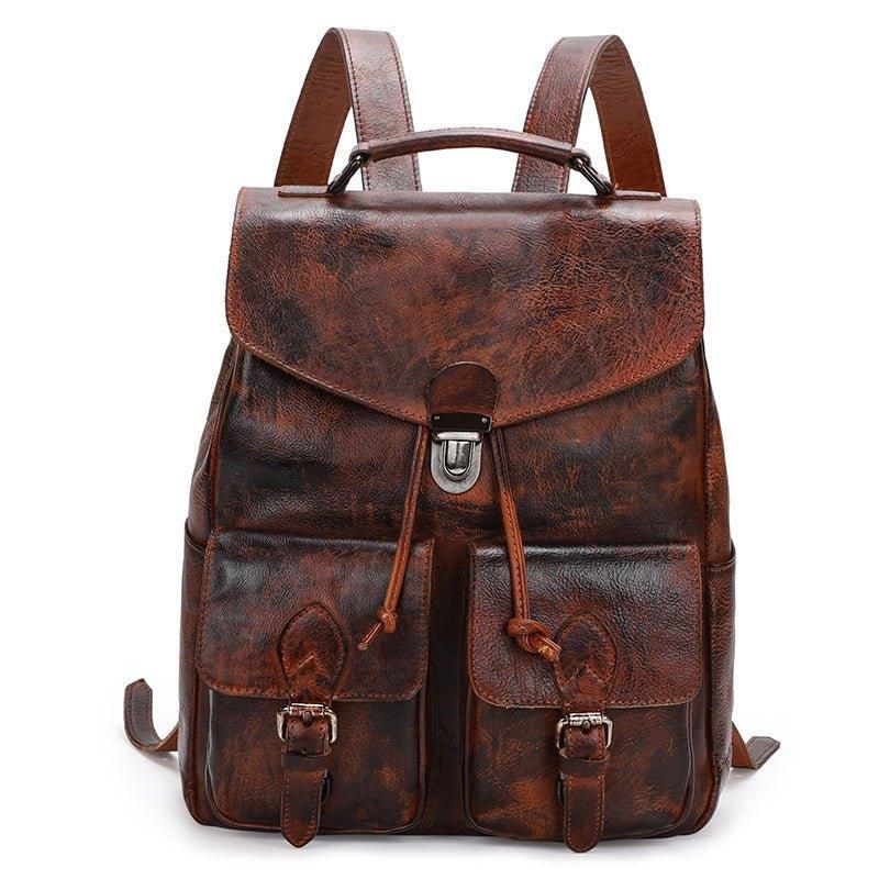 Sac À Dos Cuir Multi-poches Pour Femme