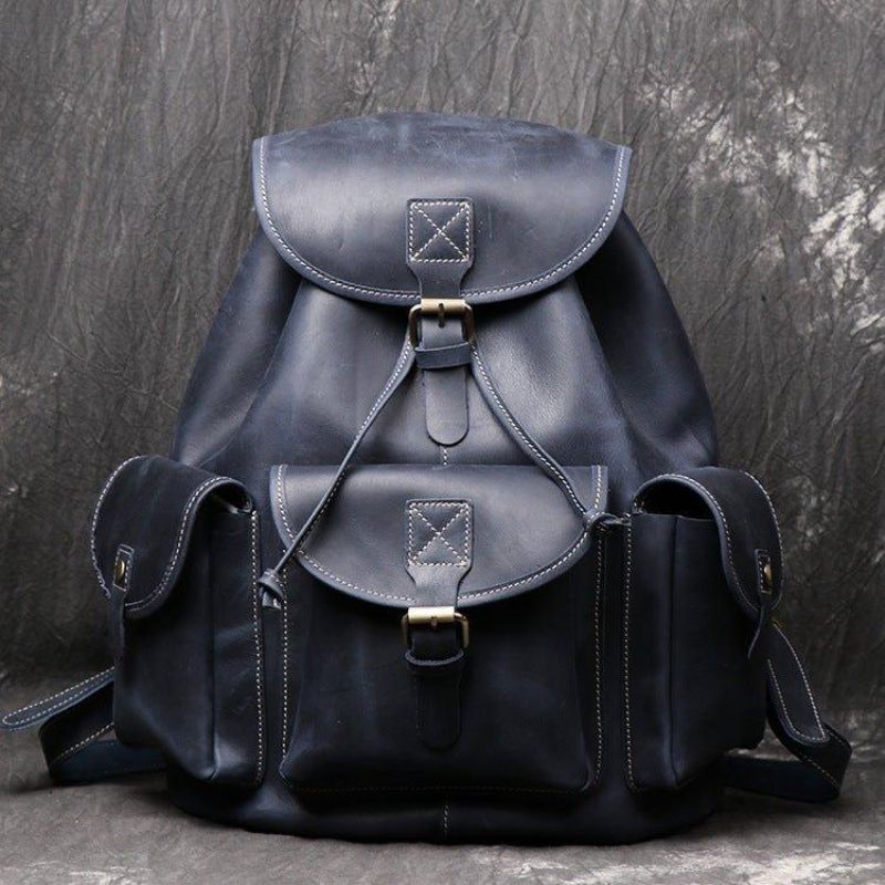 Sac À Dos Cuir Vintage Pour Hommes Avec Cordon Serrage