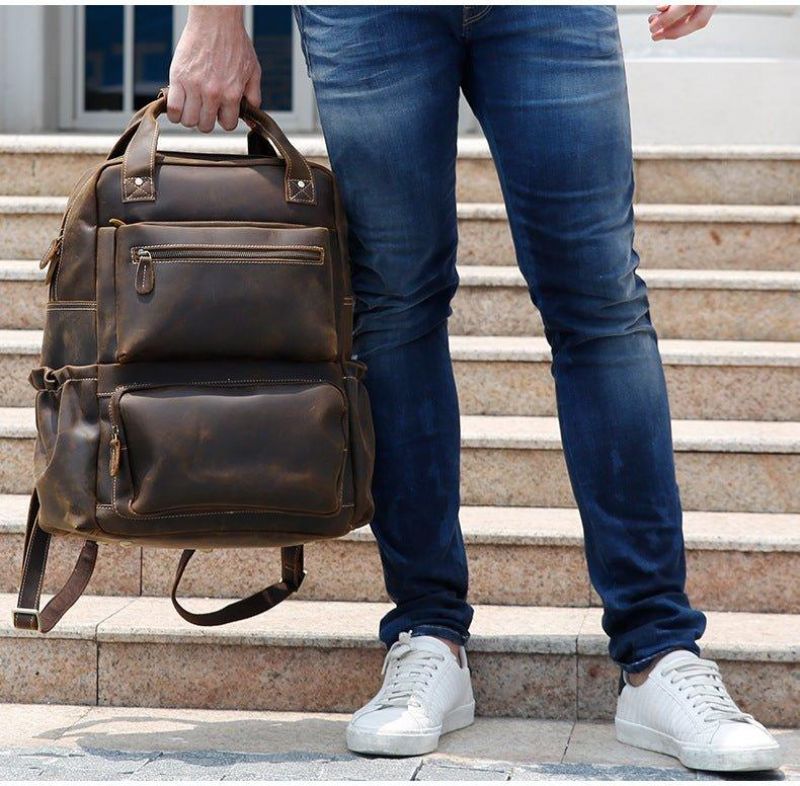 Sac À Dos Cuir Vintage Pour Hommes Avec Pochette Trolley