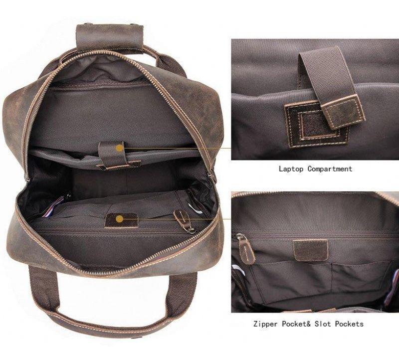 Sac À Dos Cuir Vintage Pour Hommes Avec Pochette Trolley