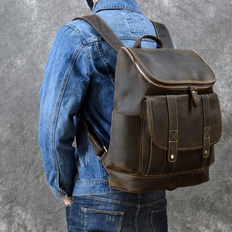 Sac À Dos Cuir Vintage Pour Ordinateur Portable 16 Pouces