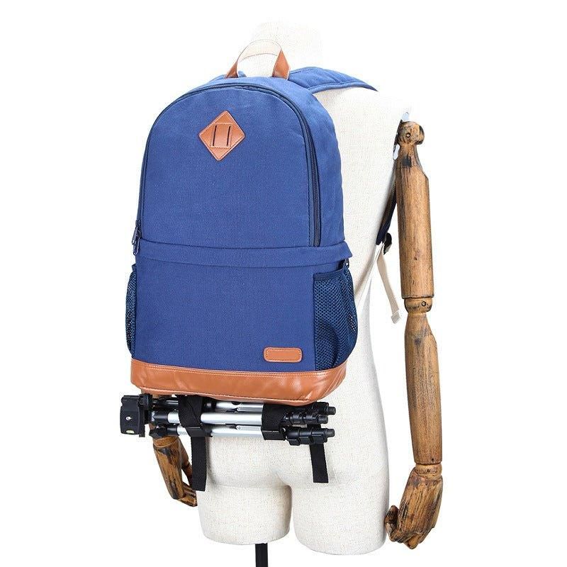 Sac À Dos Élégant Toile Pour Appareil Photo Femme Bleu