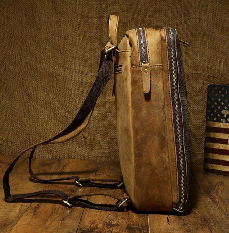 Sac À Dos Style Alligator Cuir Vintage Pour Ordinateur Portable