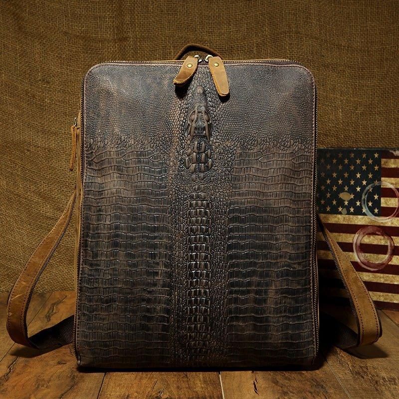 Sac À Dos Style Alligator Cuir Vintage Pour Ordinateur Portable