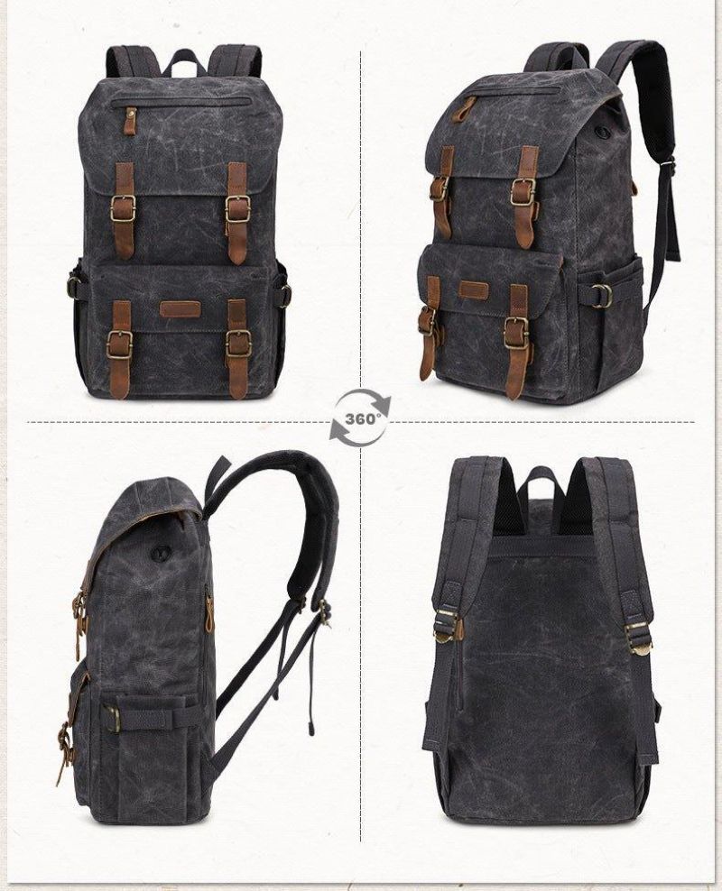 Sac À Dos Toile Cirée Vintage Pour Hommes Avec Pochette Ordinateur Portable