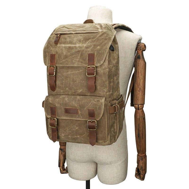Sac À Dos Toile Cirée Vintage Pour Hommes Avec Pochette Ordinateur Portable