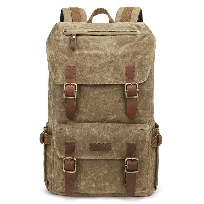 Sac À Dos Toile Cirée Vintage Pour Hommes Avec Pochette Ordinateur Portable