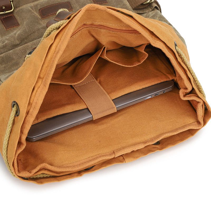 Sac À Dos Toile Cirée Vintage Pour Hommes Avec Pochette Ordinateur Portable