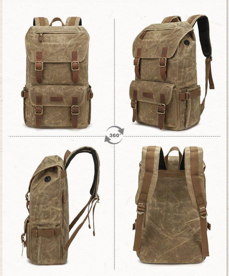 Sac À Dos Toile Cirée Vintage Pour Hommes Avec Pochette Ordinateur Portable