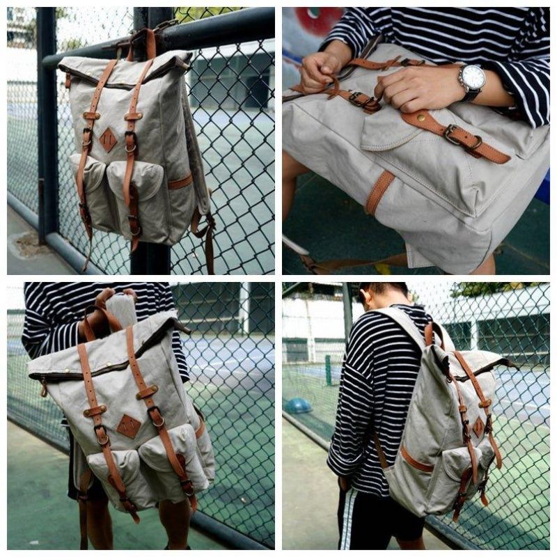 Sac À Dos Toile Vintage Pour Hommes Cuir