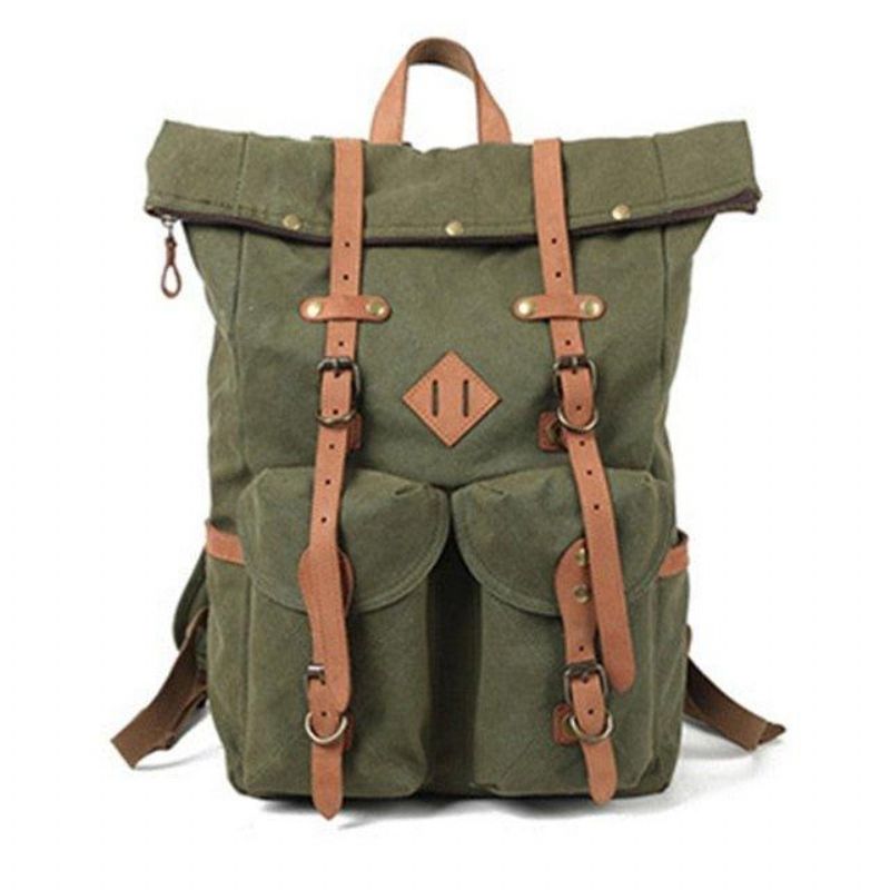 Sac À Dos Toile Vintage Pour Hommes Cuir