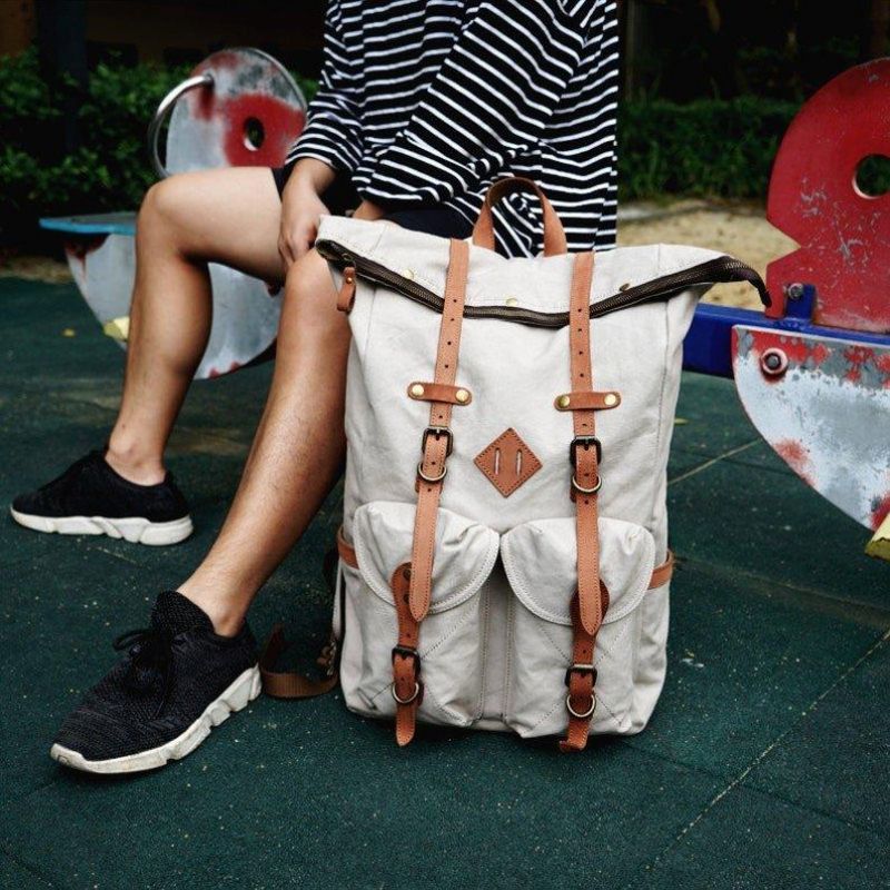 Sac À Dos Toile Vintage Pour Hommes Cuir