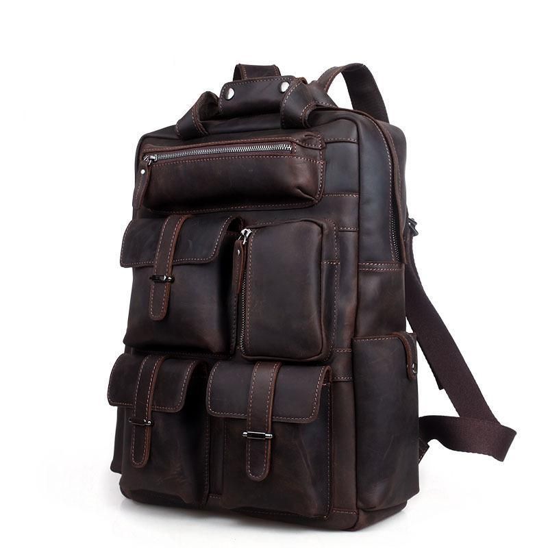 Sac À Dos Vintage Cuir Crazy Horse Pour Ordinateur Portable 17 Pouces