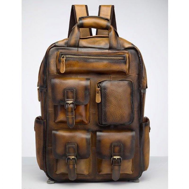 Sac À Dos Vintage Cuir Crazy Horse Pour Ordinateur Portable 17 Pouces