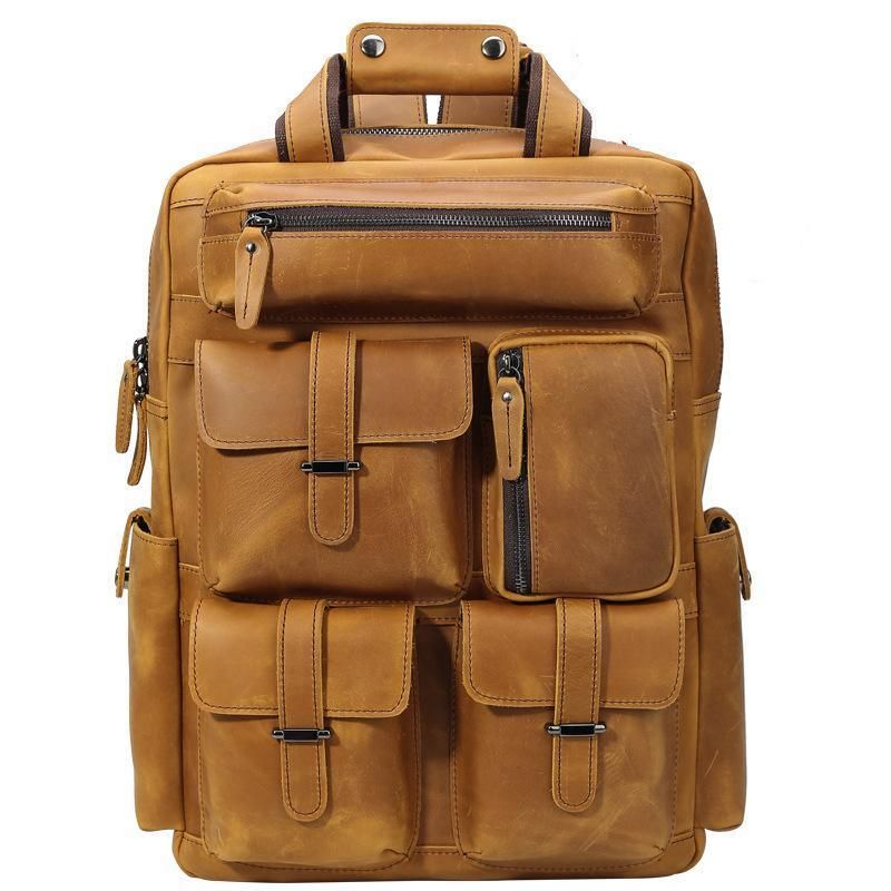 Sac À Dos Vintage Cuir Crazy Horse Pour Ordinateur Portable 17 Pouces
