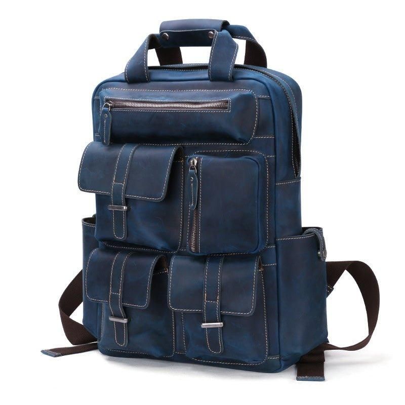 Sac À Dos Vintage Cuir Crazy Horse Pour Ordinateur Portable 17 Pouces