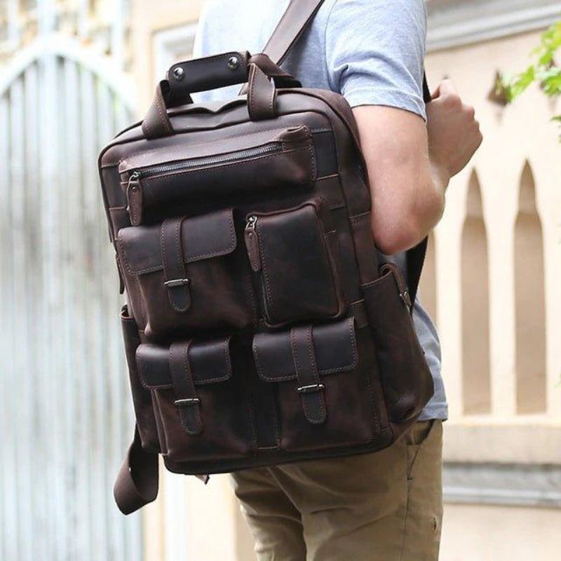 Sac À Dos Vintage Cuir Crazy Horse Pour Ordinateur Portable 17 Pouces