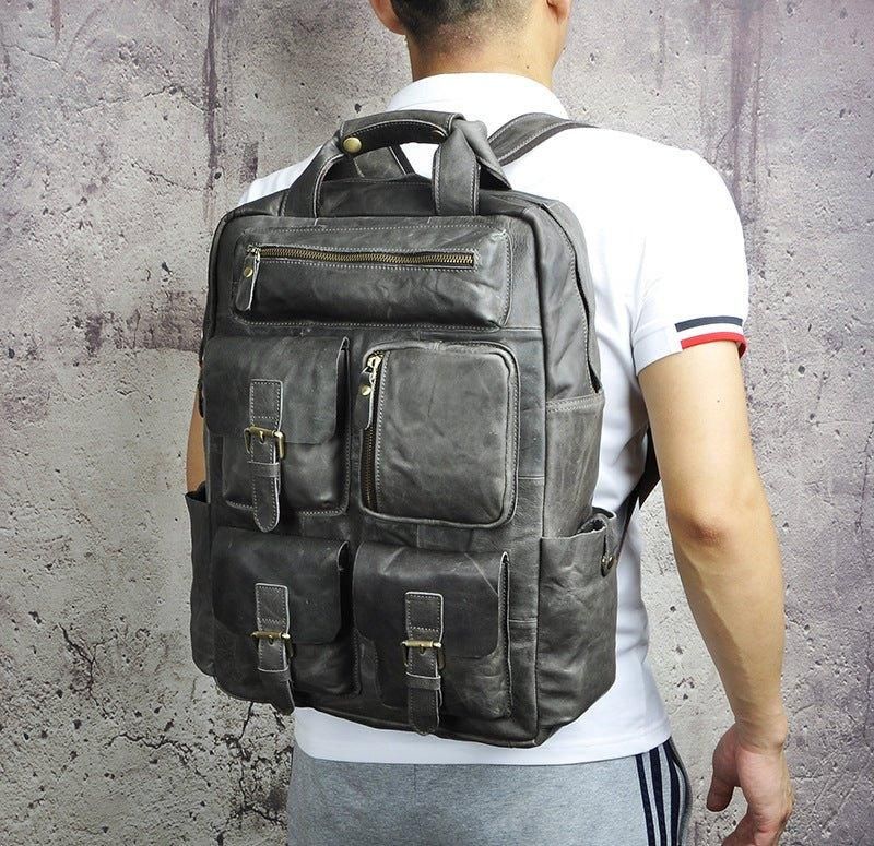 Sac À Dos Vintage Cuir Crazy Horse Pour Ordinateur Portable 17 Pouces