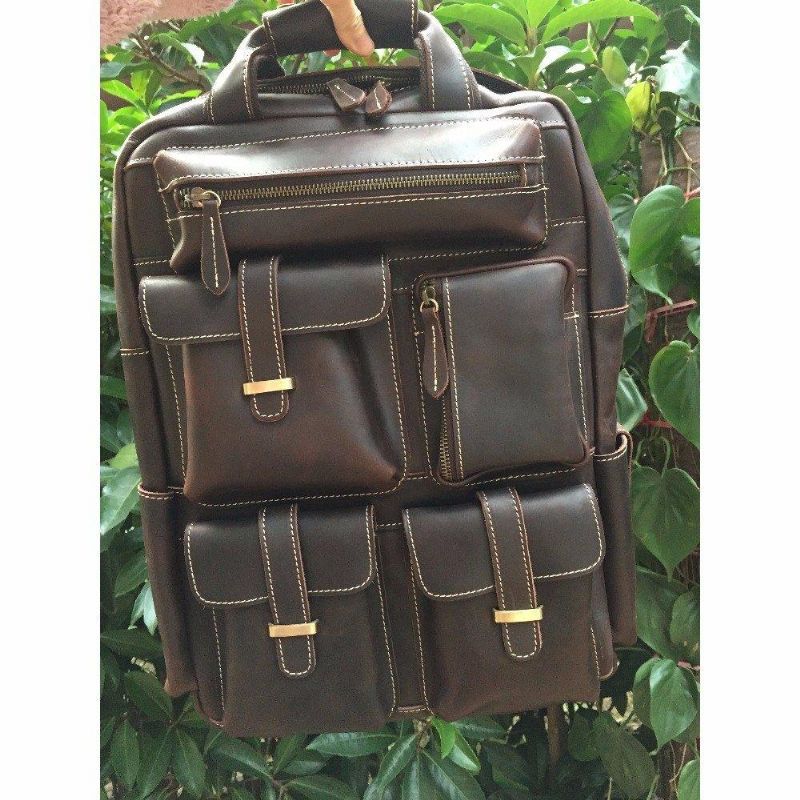 Sac À Dos Vintage Cuir Crazy Horse Pour Ordinateur Portable 17 Pouces