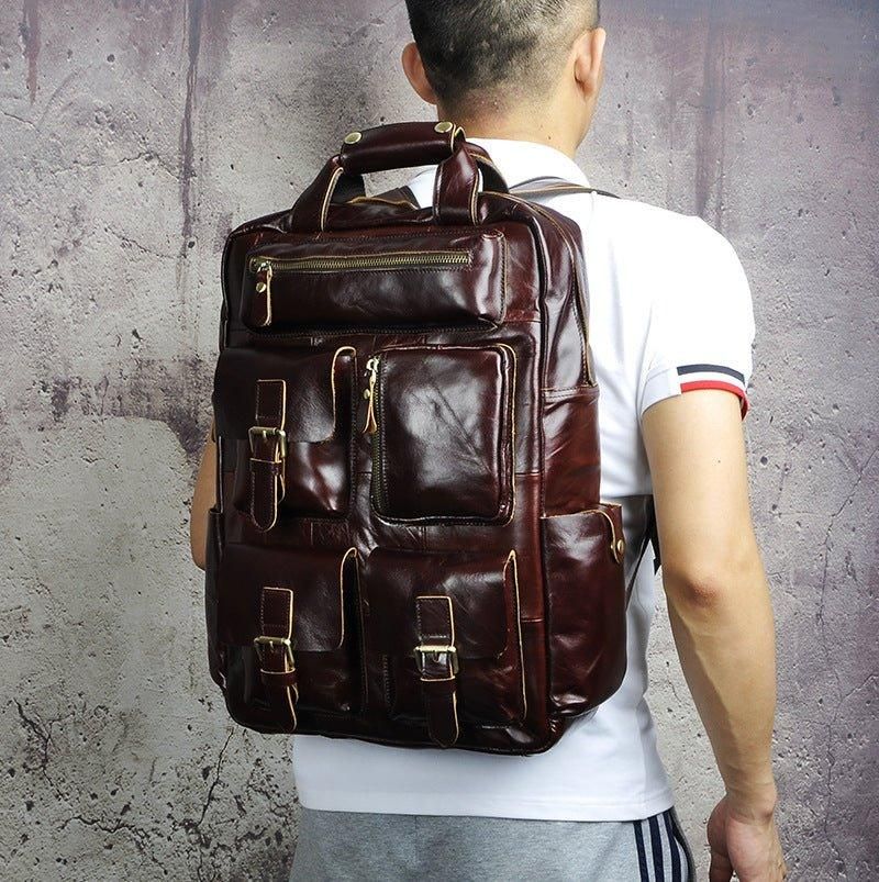 Sac À Dos Vintage Cuir Crazy Horse Pour Ordinateur Portable 17 Pouces
