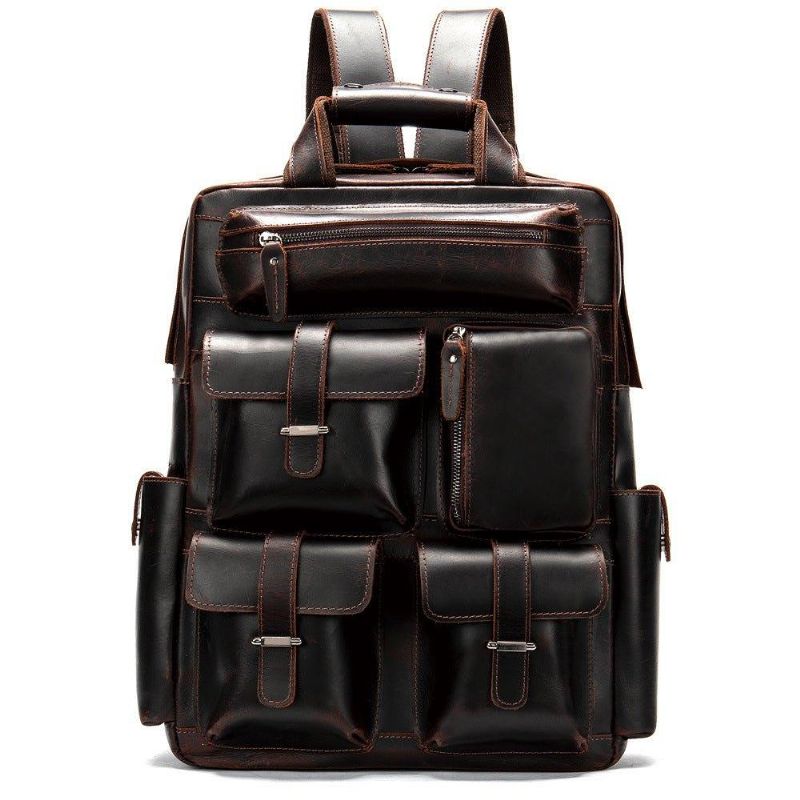 Sac À Dos Vintage Cuir Crazy Horse Pour Ordinateur Portable 17 Pouces