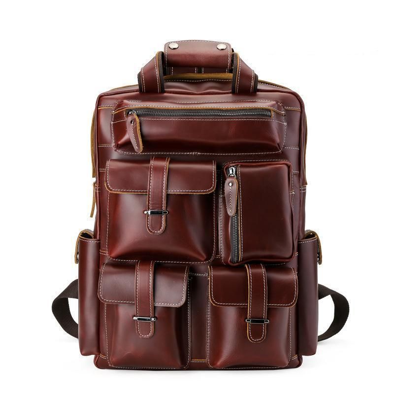 Sac À Dos Vintage Cuir Crazy Horse Pour Ordinateur Portable 17 Pouces