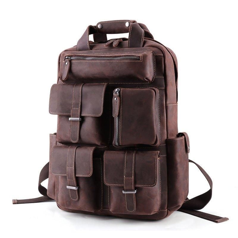 Sac À Dos Vintage Cuir Crazy Horse Pour Ordinateur Portable 17 Pouces