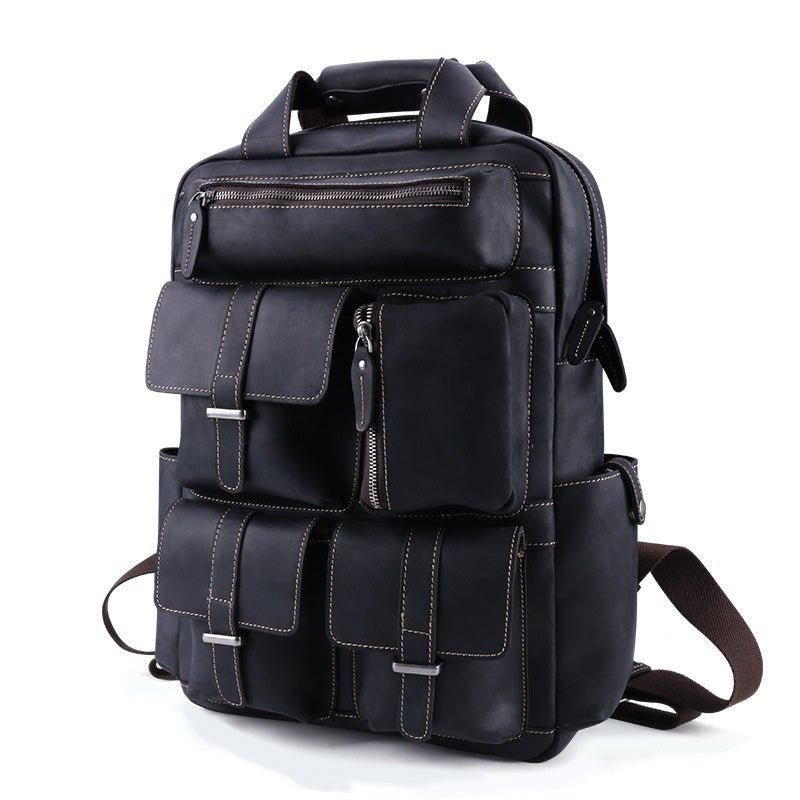 Sac À Dos Vintage Cuir Crazy Horse Pour Ordinateur Portable 17 Pouces