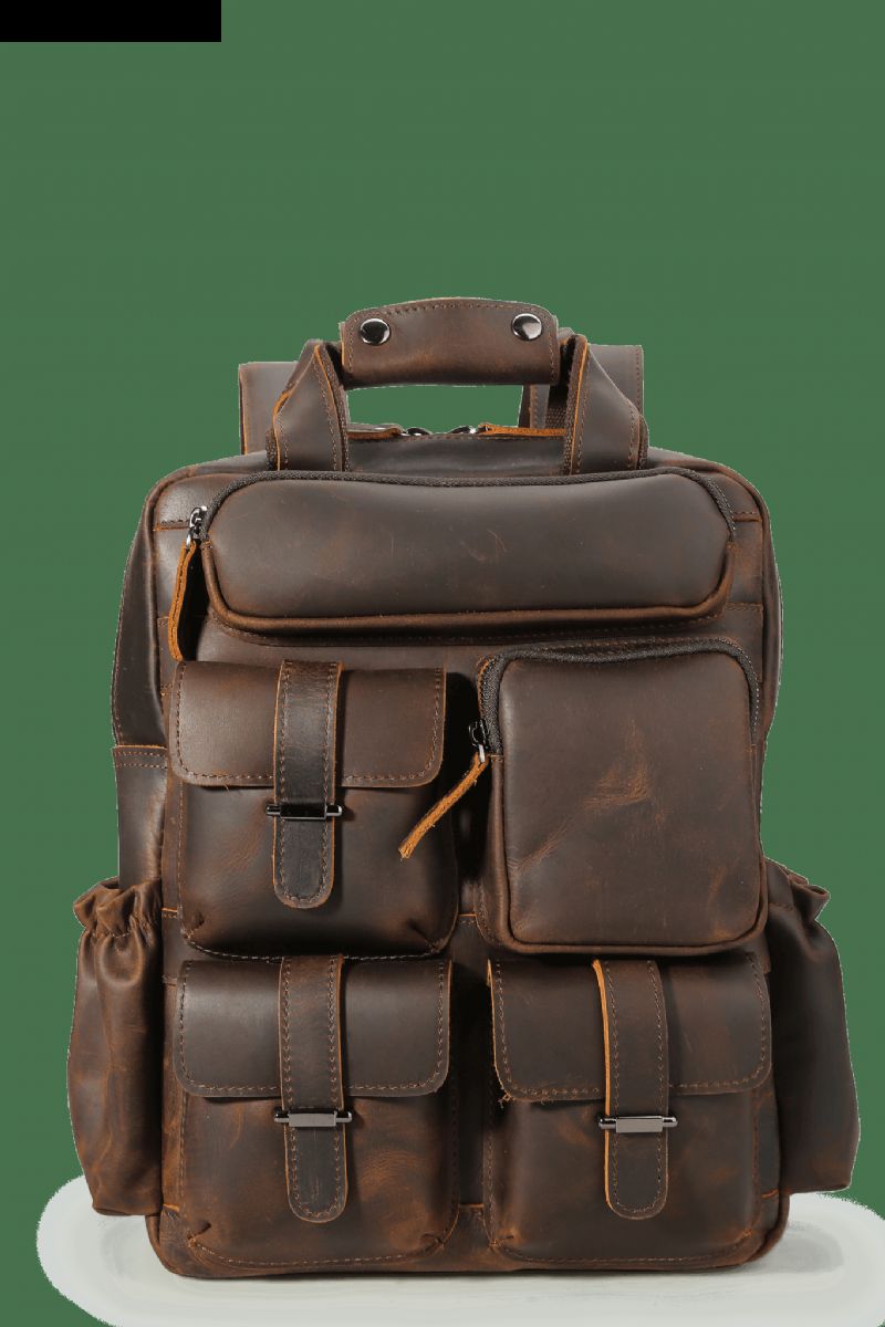 Sac À Dos Vintage Cuir Crazy Horse Pour Ordinateur Portable 17 Pouces