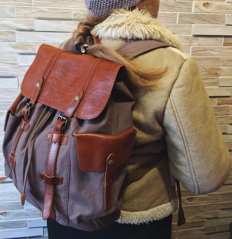 Sac À Dos Vintage Cuir Toile