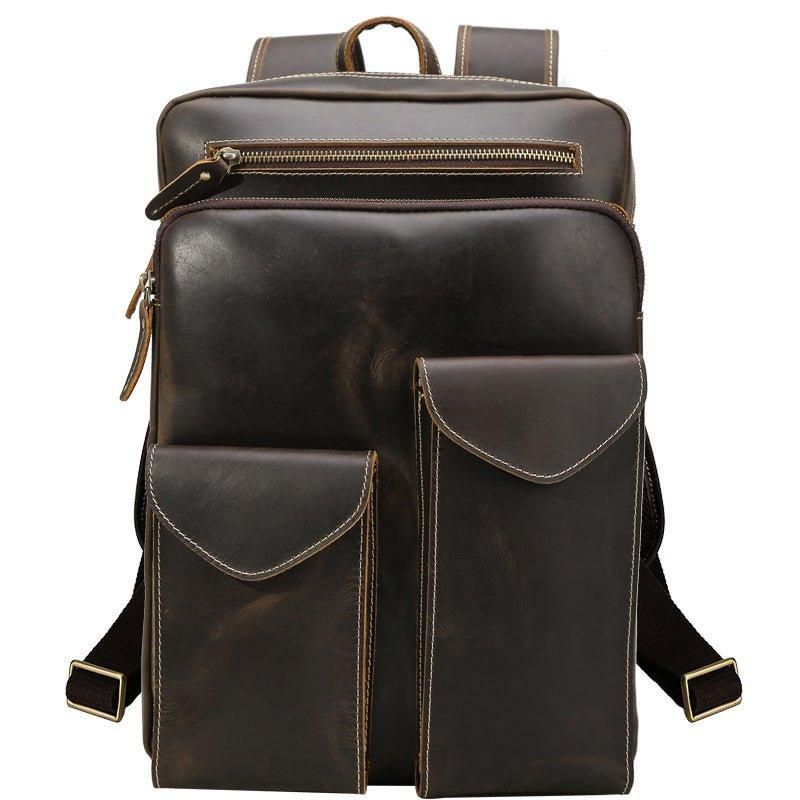 Sac À Dos Vintage Cuir Véritable Pour Ordinateur Portable 14 Pouces