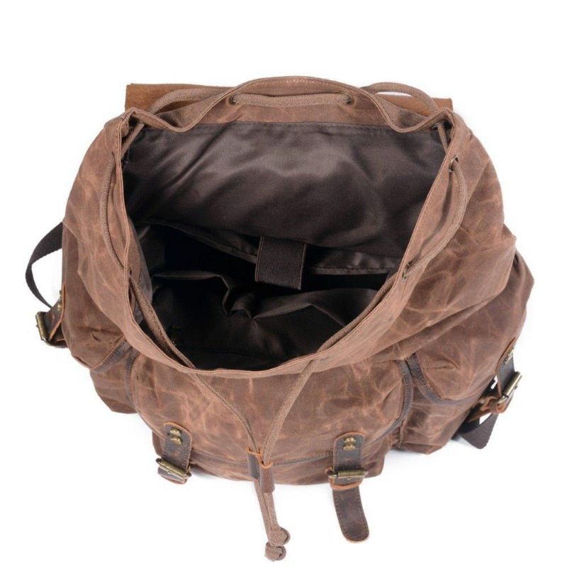 Sac À Dos Vintage Toile Cirée Et Cuir Pour Homme