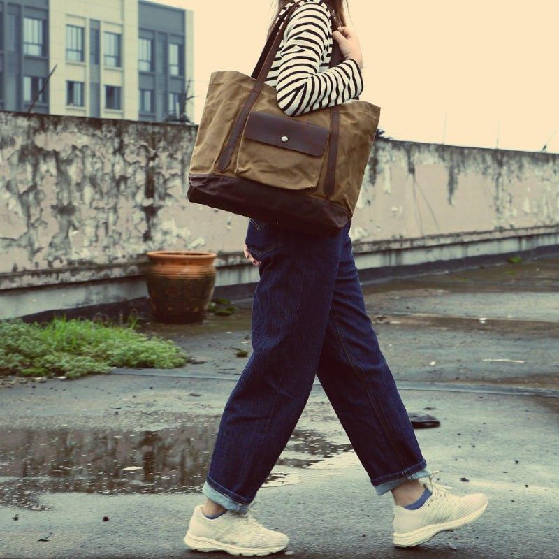 Sac Fourre-tout Surdimensionné Toile Cirée Avec Poche