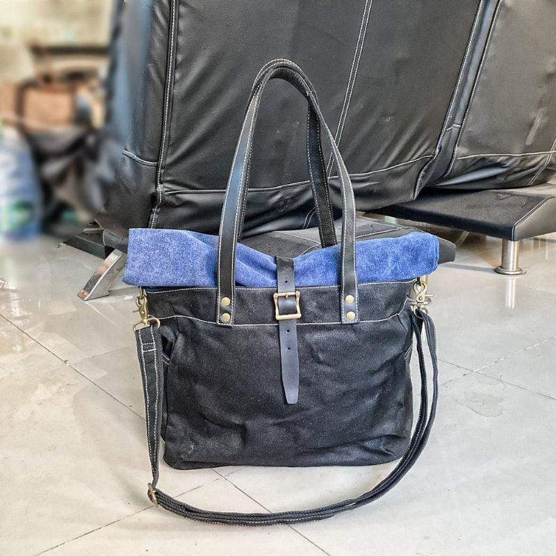 Sac Fourre-tout Toile À Rouleau Avec Sangle Et Pochette Pour Ordinateur Portable
