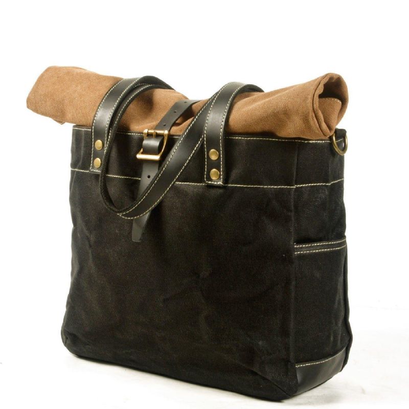 Sac Fourre-tout Toile À Rouleau Avec Sangle Et Pochette Pour Ordinateur Portable
