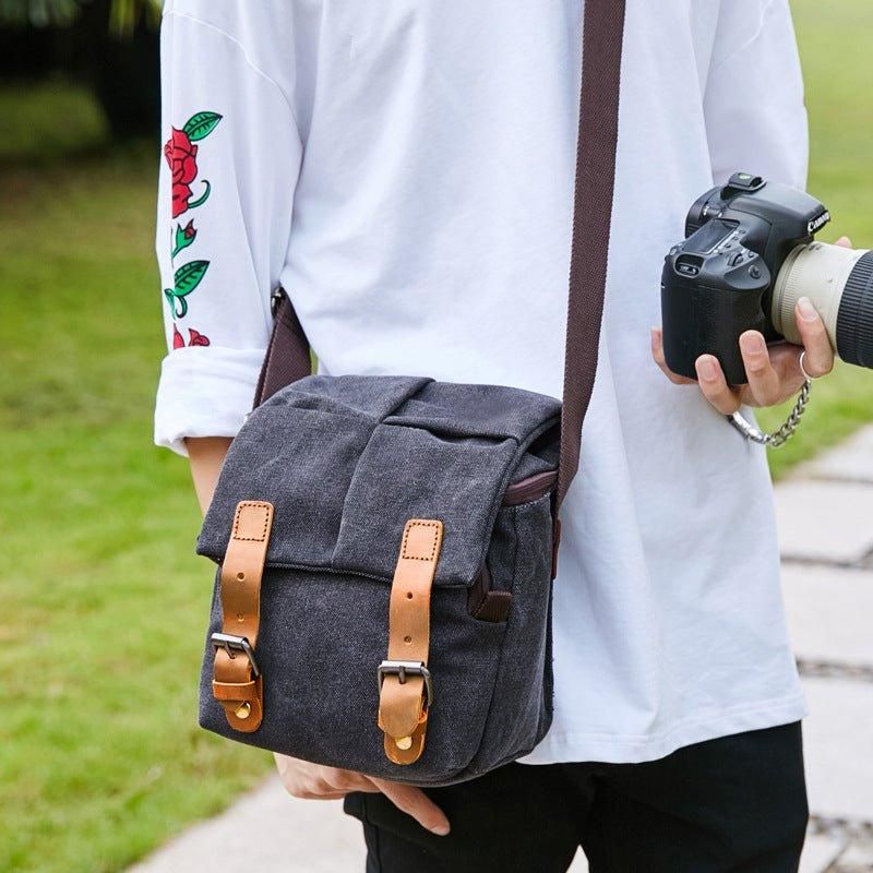 Sac Messager Antichoc Pour Appareil Photo Avec Garniture Cuir Et Toile Vintage