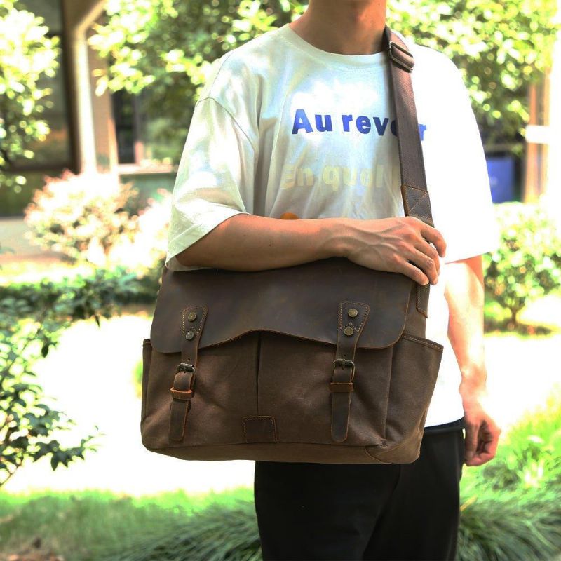 Sac Messager Toile Cirée Pour Homme Ordinateur Portable
