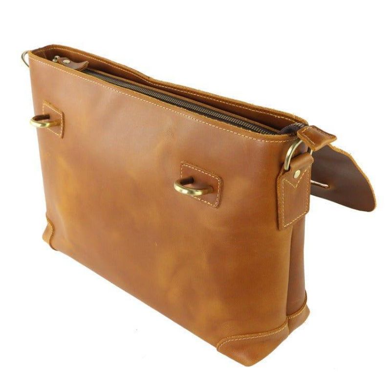 Sac Messager Vintage Cuir Pour Homme Ordinateur Portable 14 Pouces