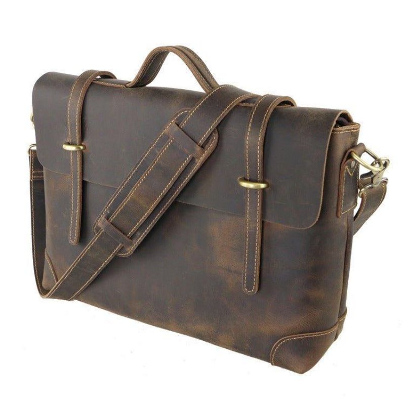 Sac Messager Vintage Cuir Pour Homme Ordinateur Portable 14 Pouces