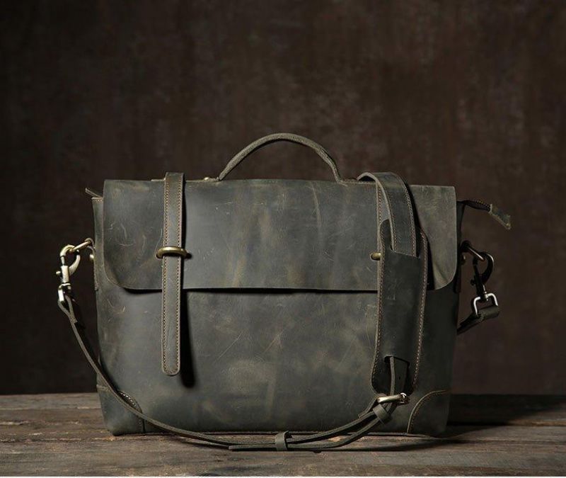 Sac Messager Vintage Cuir Pour Homme Ordinateur Portable 14 Pouces
