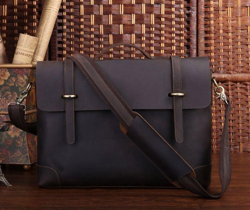 Sac Messager Vintage Cuir Pour Homme Ordinateur Portable 14 Pouces