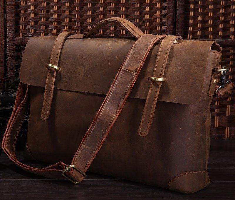 Sac Messager Vintage Cuir Pour Homme Ordinateur Portable 14 Pouces