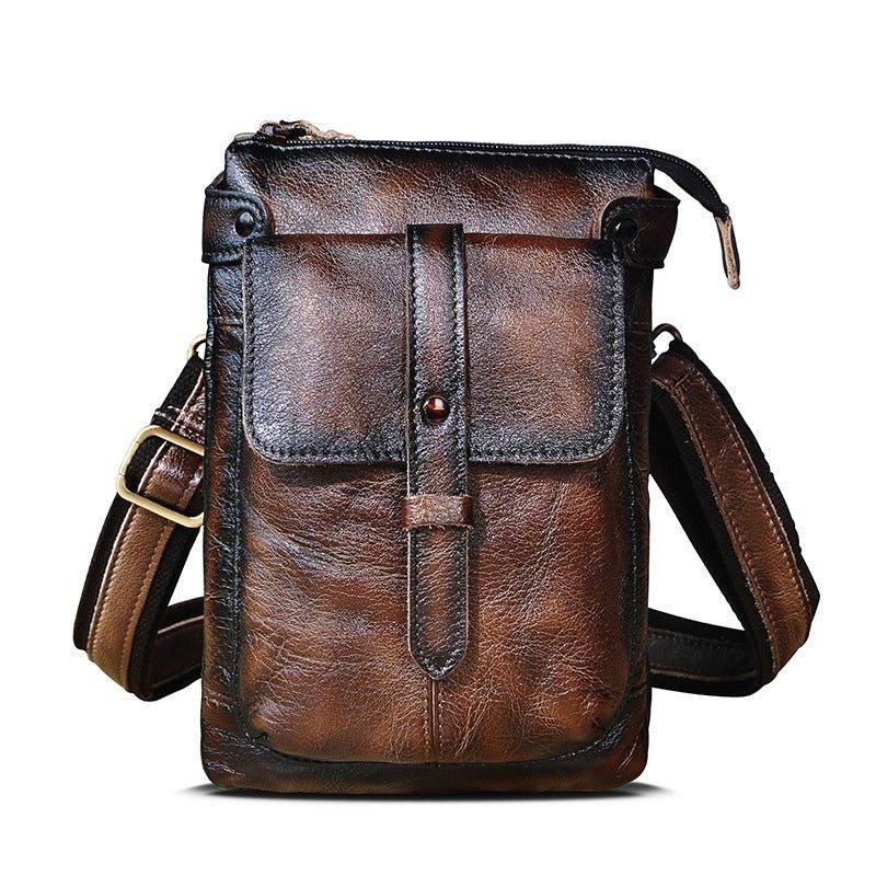 Sac Messager Vintage Cuir Véritable 8 Pouces Pour Hommes