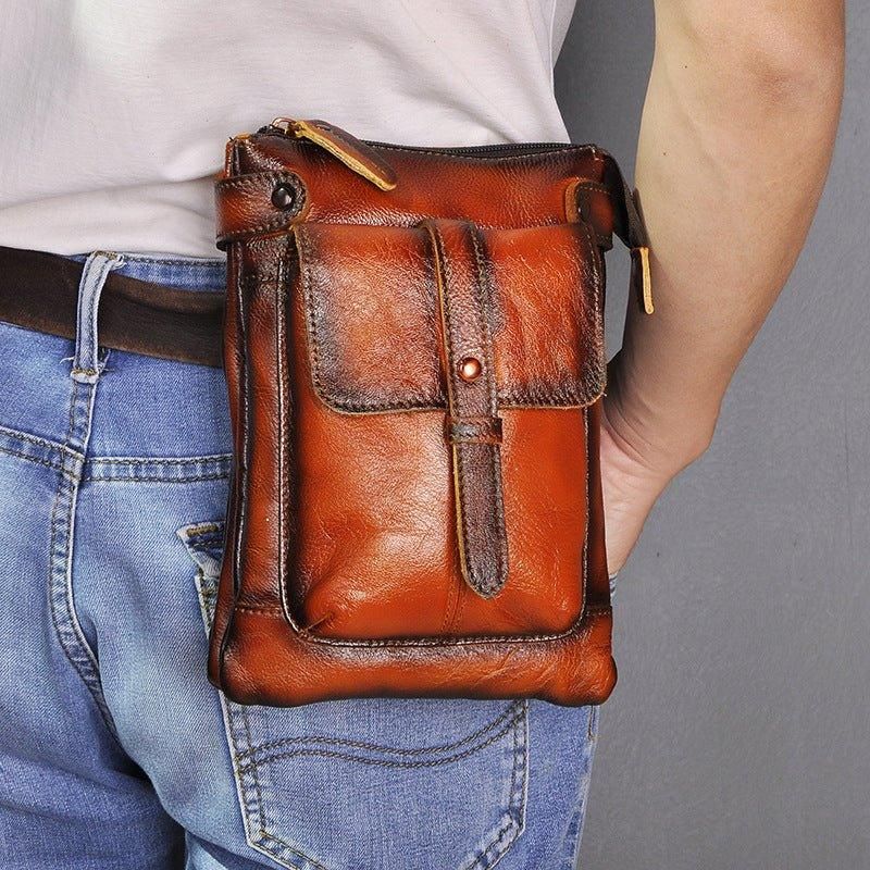 Sac Messager Vintage Cuir Véritable 8 Pouces Pour Hommes